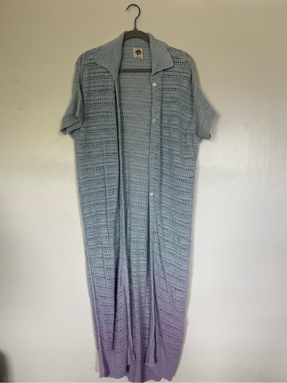 Free People Light Blue & Lavender Ombre Crochet Maxi Cardigan S